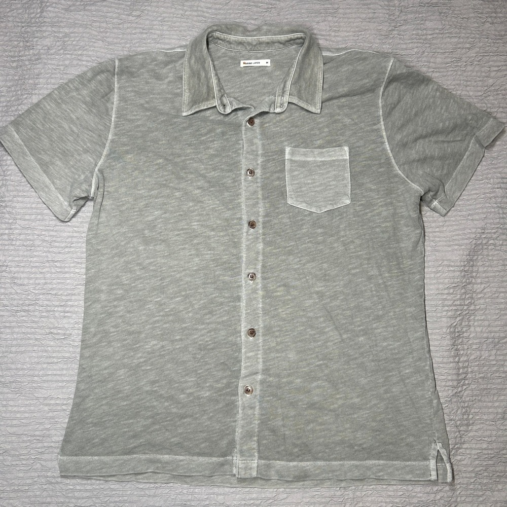 Marine Layer Mens Short Sleeve Button Down Shirt Sage Green Slub Jersey Size M